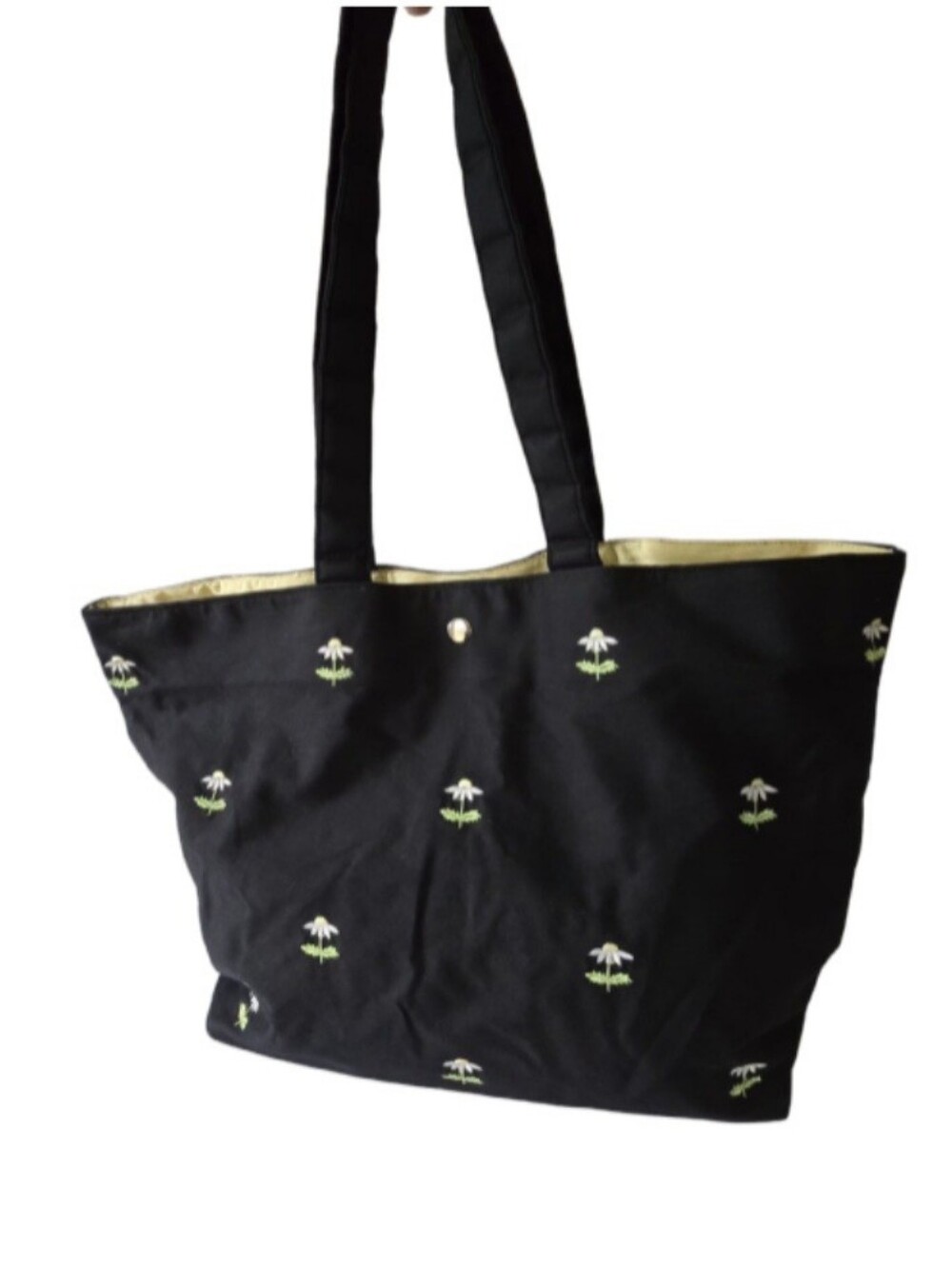 Pendleton Tote Bag Large Embroidered 100% Cotton Black White Daisy Flower
